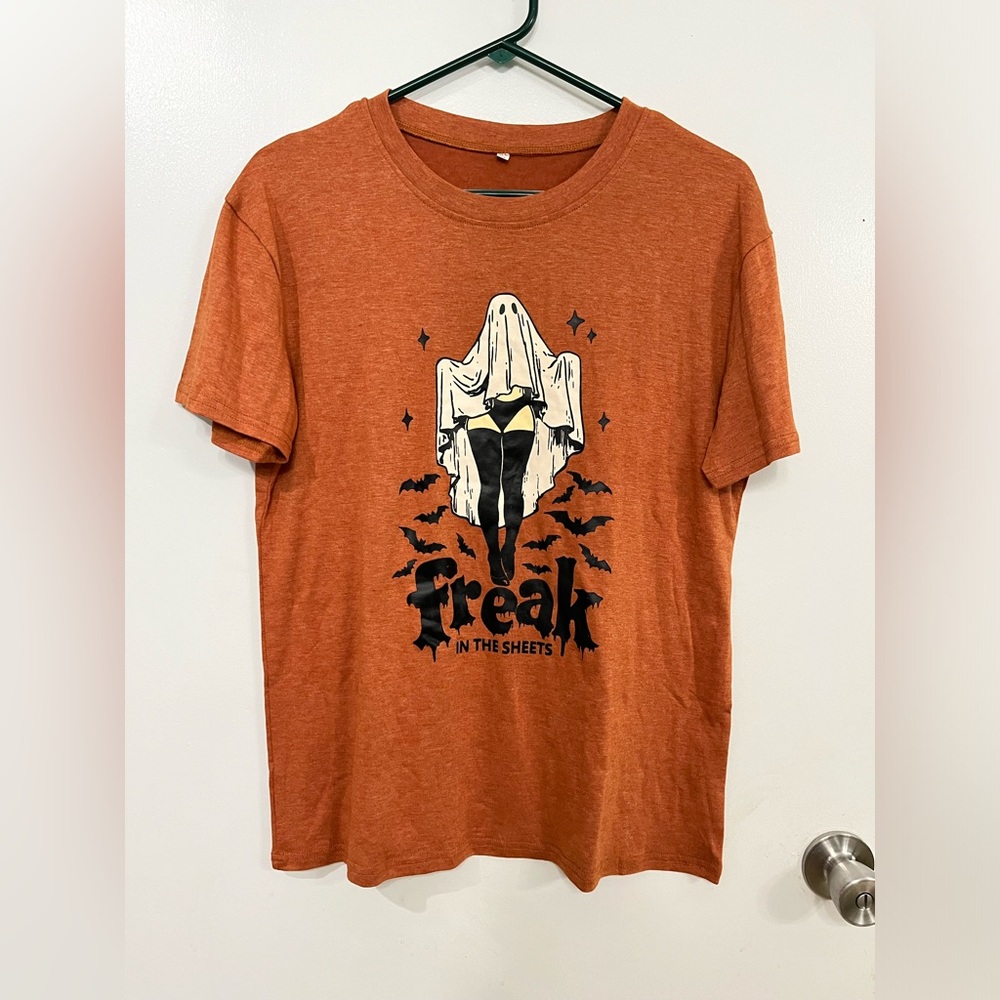 Freak in the Sheets Graphic Tee, Rust Orange color, size medium, new without tag